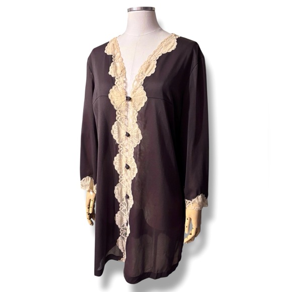 Emilio Pucci Other - EMILIO PUCCI Brown Short Robe with Cream Lace Trim VINTAGE
